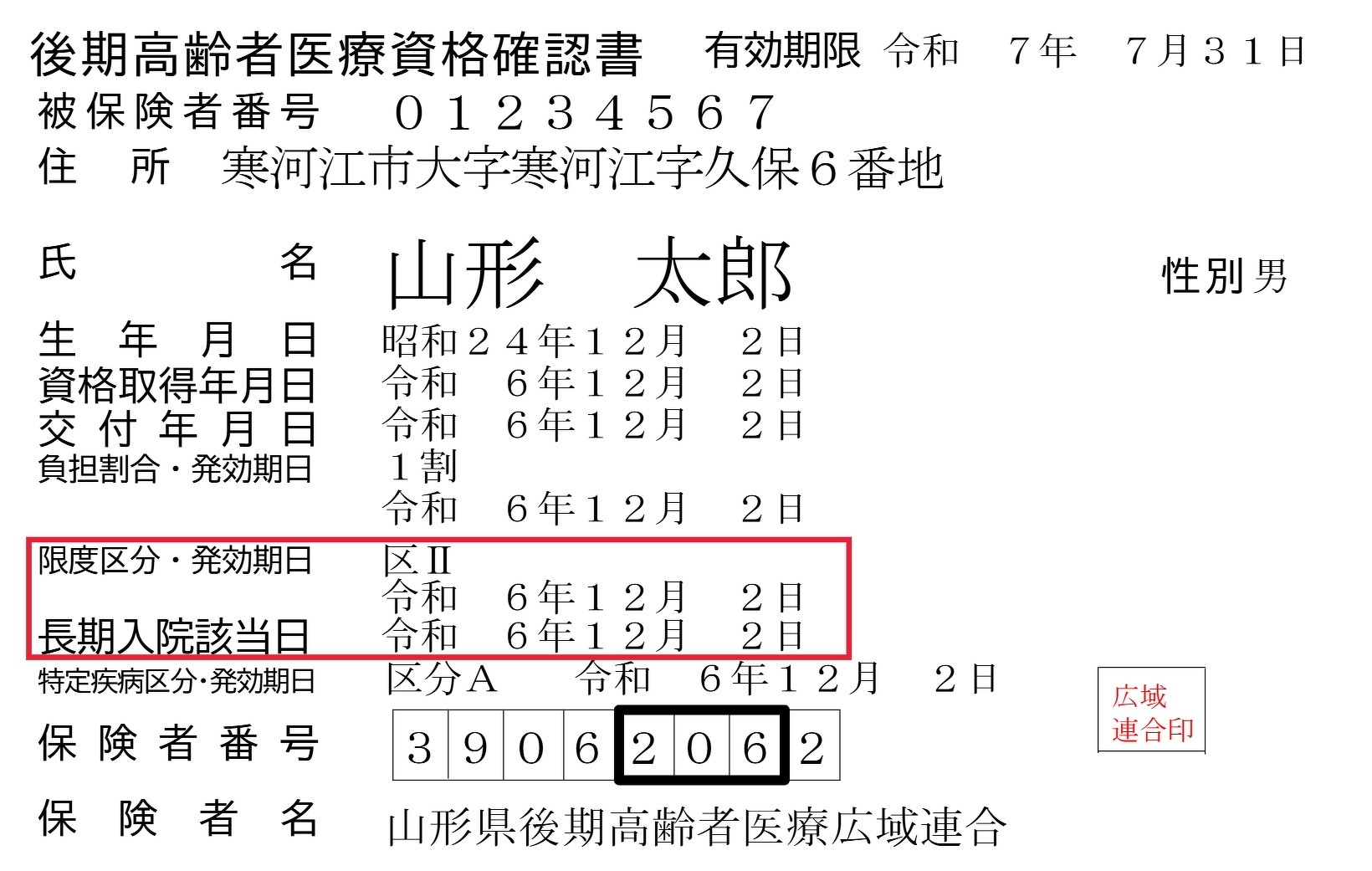 後期高齢者医療資格確認書